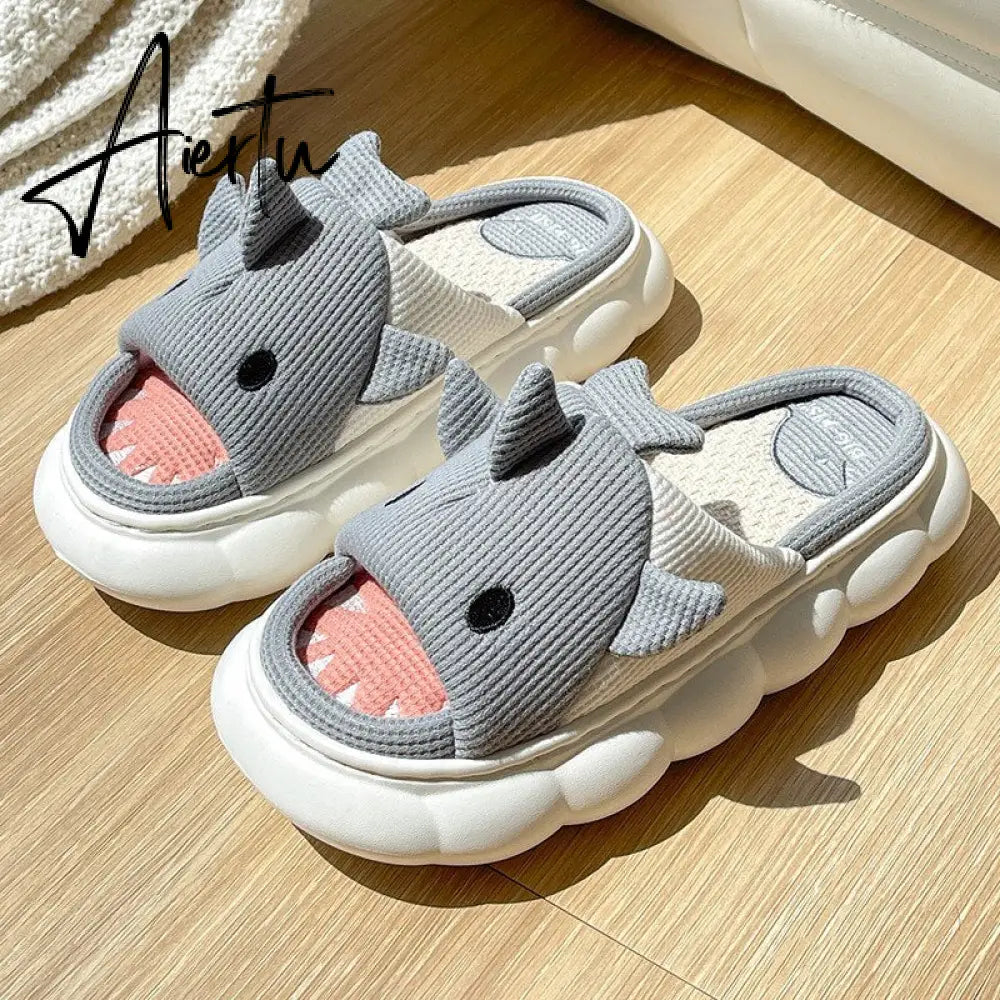 Aiertu  Four Season Home Non Slip Thick Sole Mute Hemp Cotton Women Slippers Cute Cartoon Shape Men Indoor Shoes New Arrival Aiertu