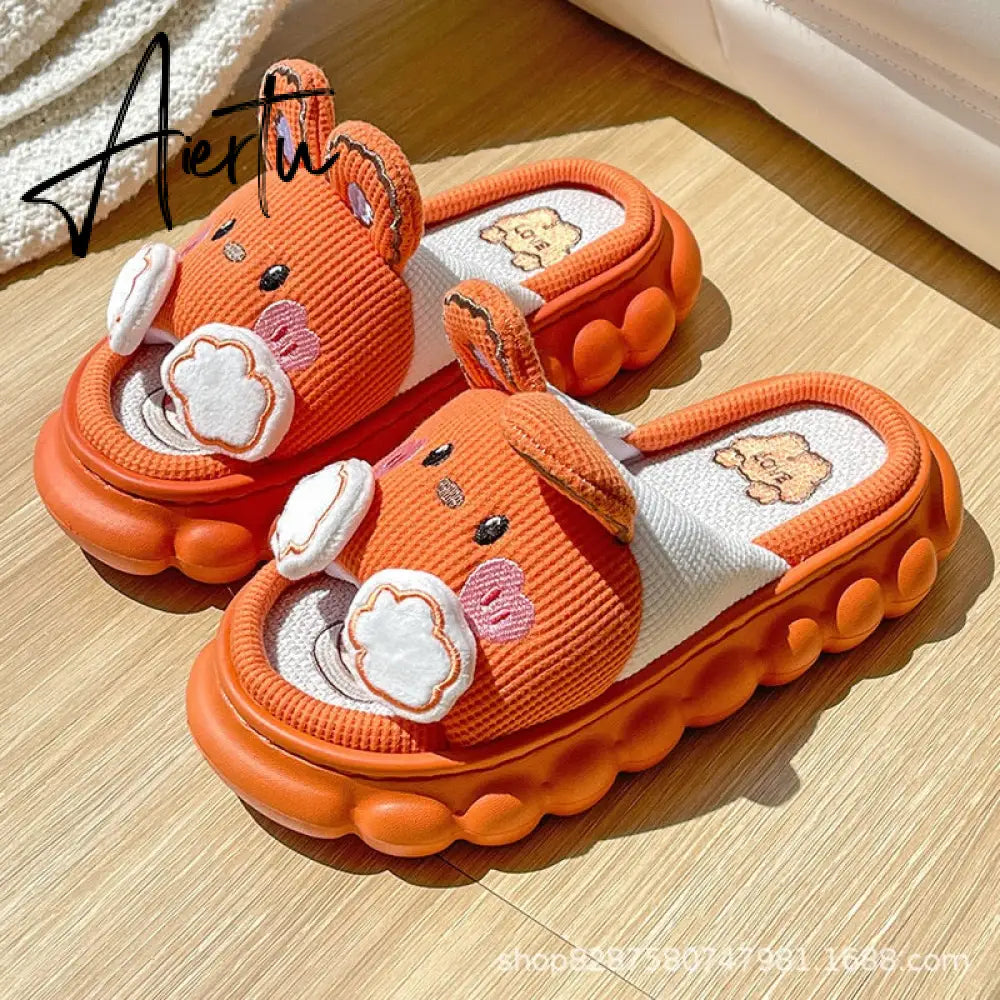 Aiertu  Four Season Home Non Slip Thick Sole Mute Hemp Cotton Women Slippers Cute Cartoon Shape Men Indoor Shoes New Arrival Aiertu
