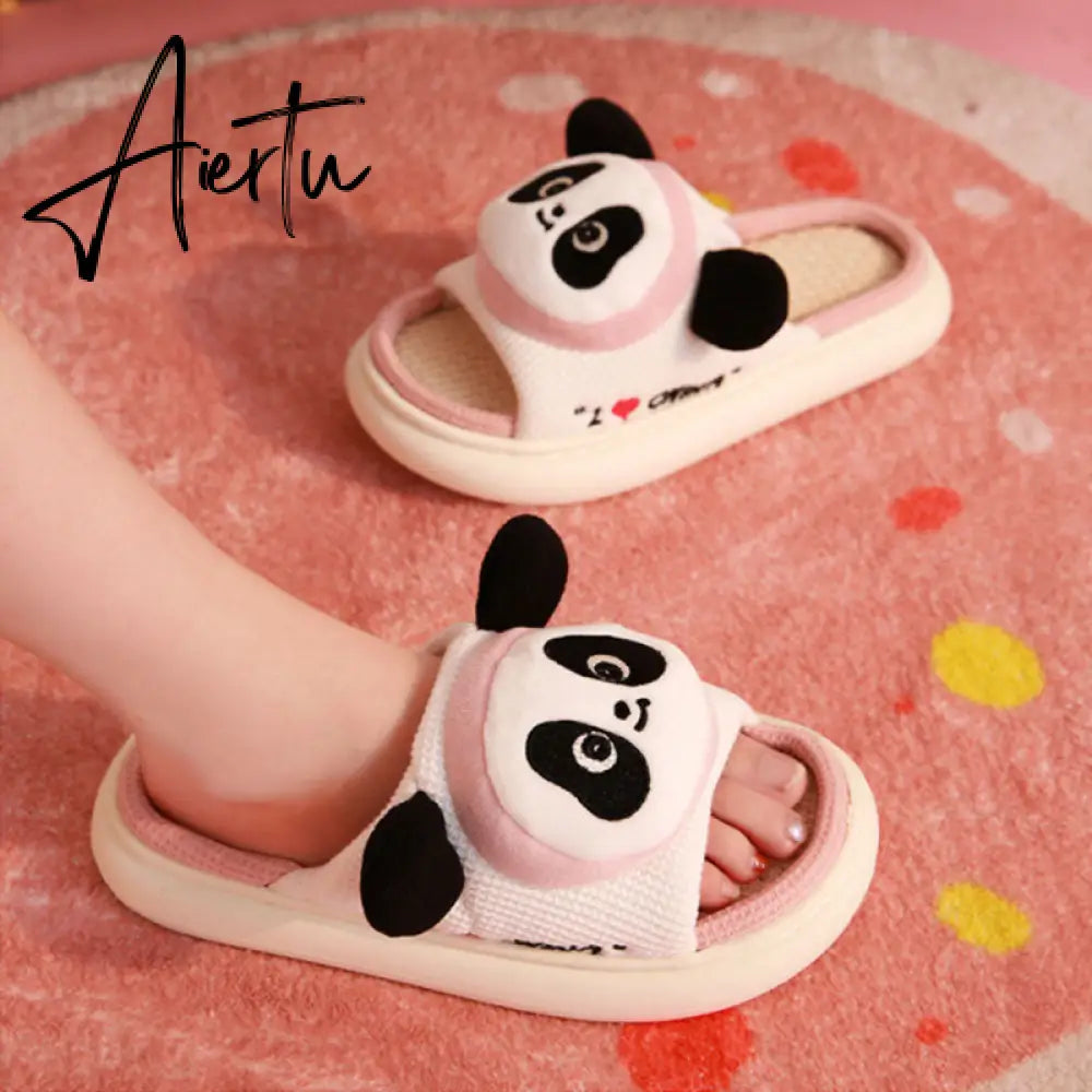 Aiertu  Four Season Home Non Slip Thick Sole Mute Hemp Cotton Women Slippers Cute Cartoon Shape Men Indoor Shoes New Arrival Aiertu