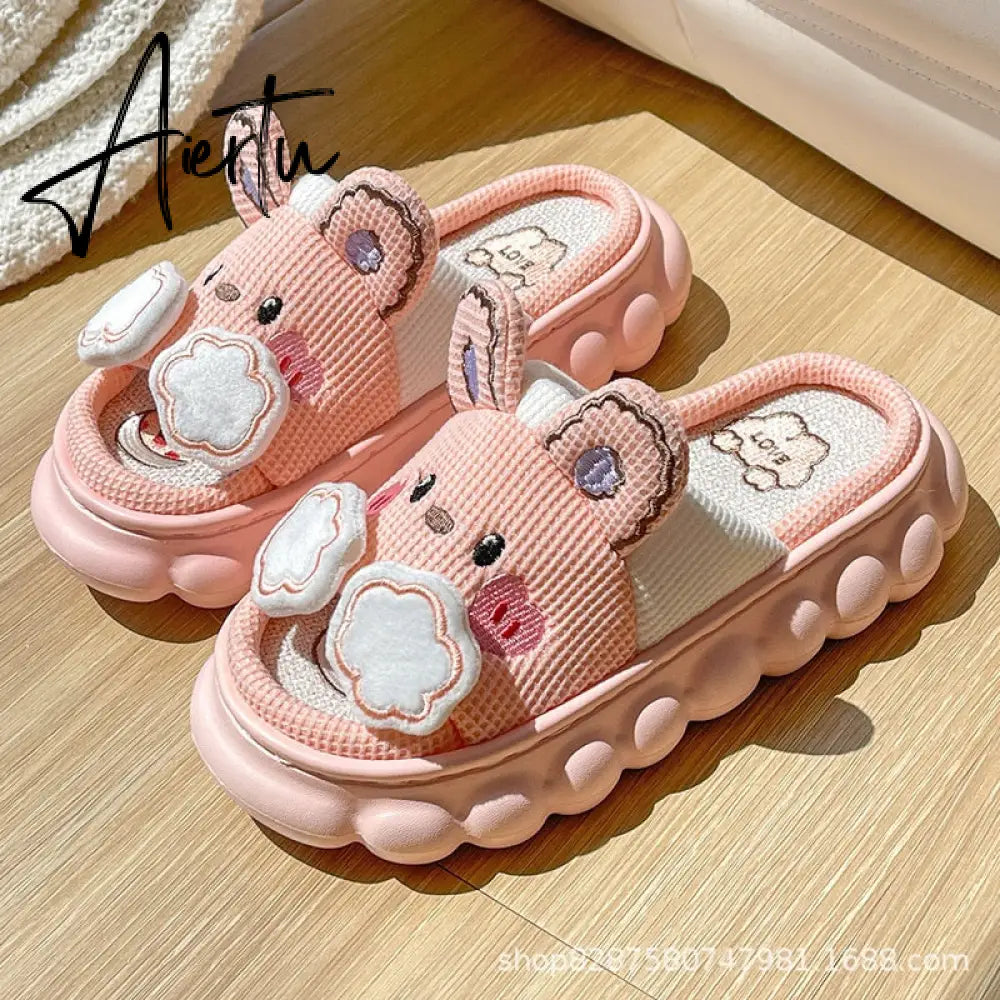 Aiertu  Four Season Home Non Slip Thick Sole Mute Hemp Cotton Women Slippers Cute Cartoon Shape Men Indoor Shoes New Arrival Aiertu