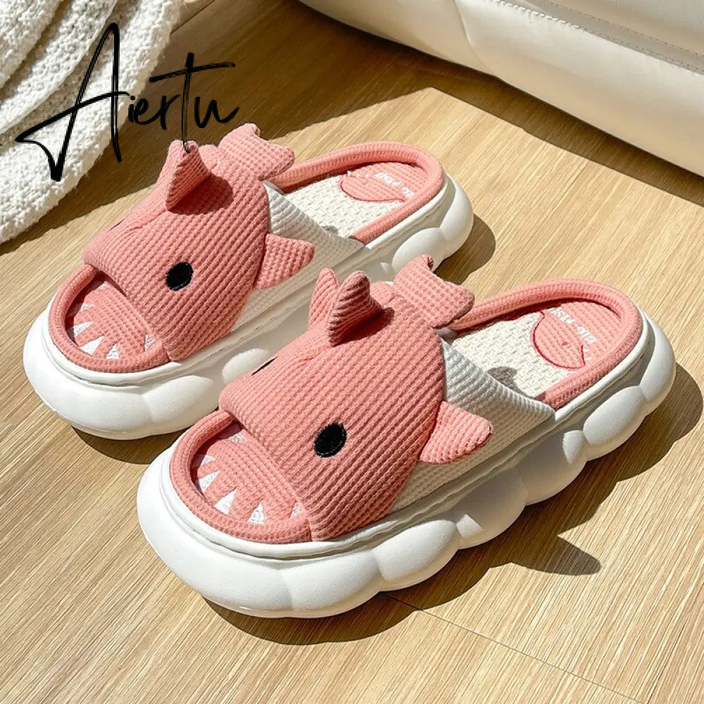 Aiertu  Four Season Home Non Slip Thick Sole Mute Hemp Cotton Women Slippers Cute Cartoon Shape Men Indoor Shoes New Arrival Aiertu
