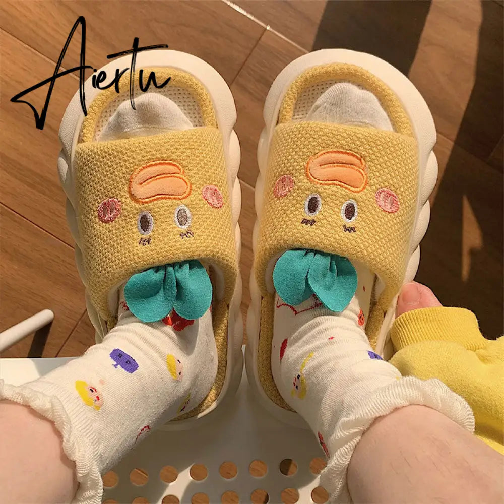 Aiertu  Four Season Home Non Slip Thick Sole Mute Hemp Cotton Women Slippers Cute Cartoon Shape Men Indoor Shoes New Arrival Aiertu