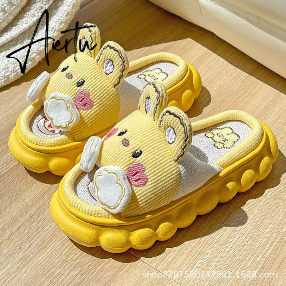 Aiertu  Four Season Home Non Slip Thick Sole Mute Hemp Cotton Women Slippers Cute Cartoon Shape Men Indoor Shoes New Arrival Aiertu