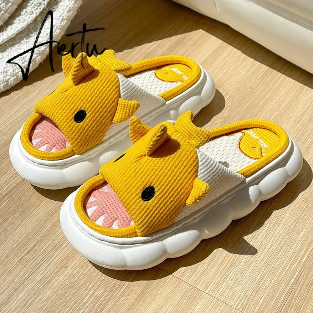 Aiertu  Four Season Home Non Slip Thick Sole Mute Hemp Cotton Women Slippers Cute Cartoon Shape Men Indoor Shoes New Arrival Aiertu