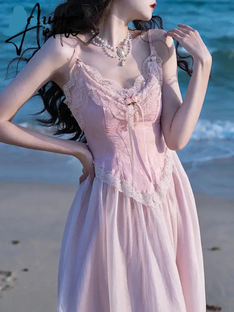Aiertu France Vintage Sexy Dresses Women Elegant Party Midi Dresses Female Beach Patchwork High Waist Fashion Retro Dress Summer Aiertu
