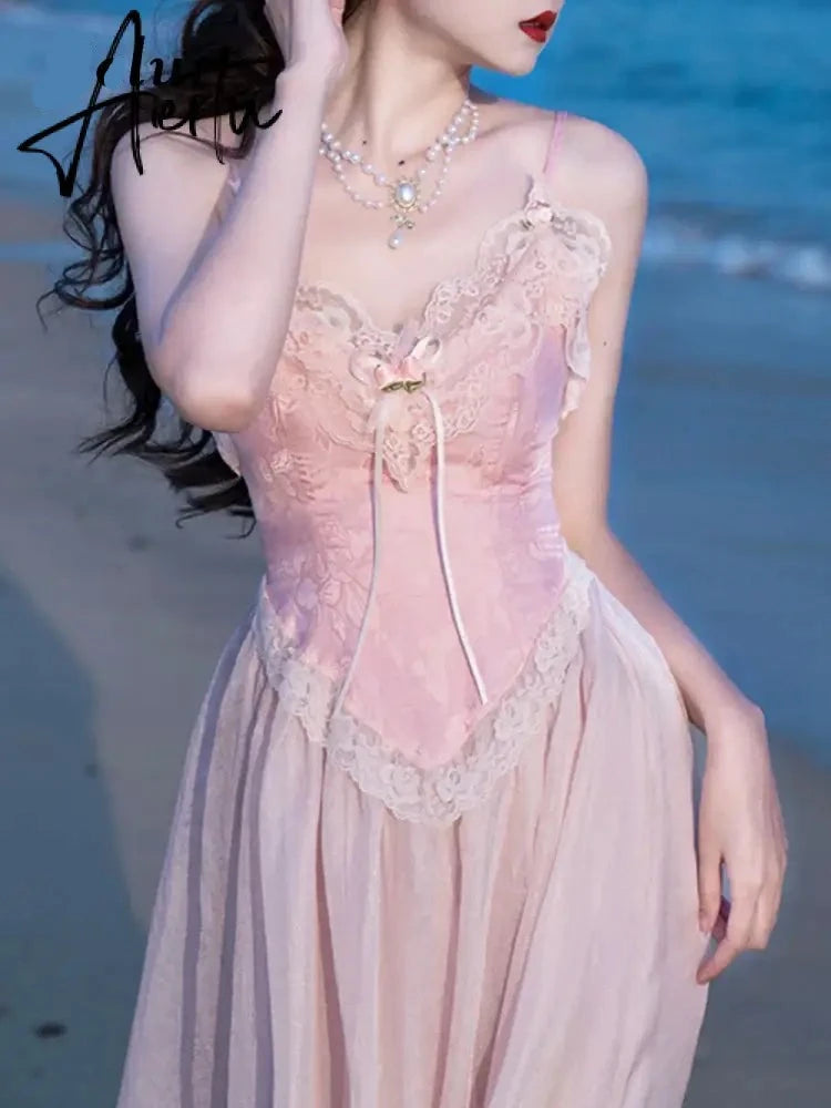 Aiertu France Vintage Sexy Dresses Women Elegant Party Midi Dresses Female Beach Patchwork High Waist Fashion Retro Dress Summer Aiertu
