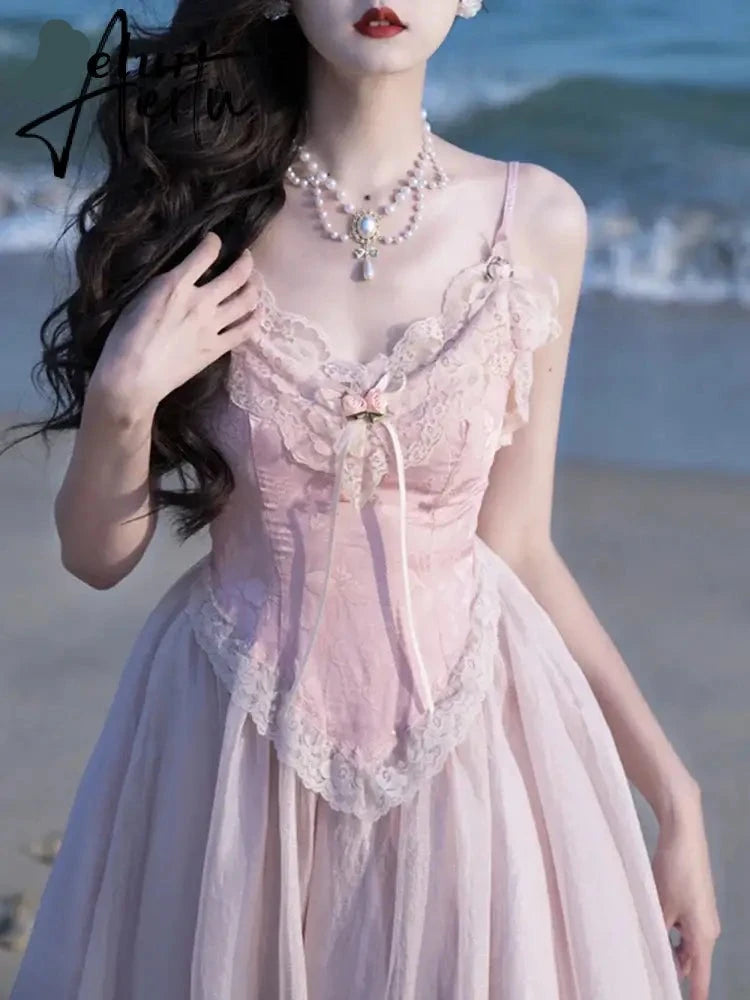Aiertu France Vintage Sexy Dresses Women Elegant Party Midi Dresses Female Beach Patchwork High Waist Fashion Retro Dress Summer Aiertu