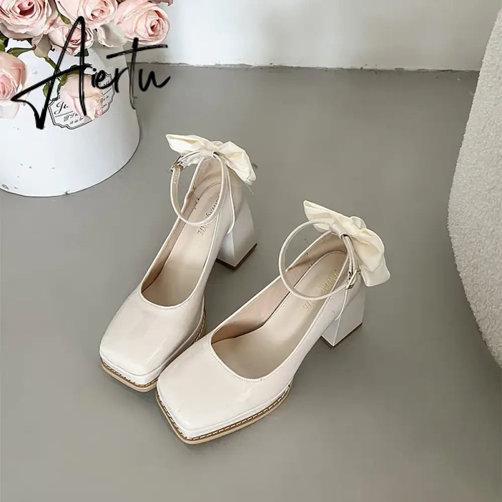 Aiertu French block heel heels women's  new autumn winter white vintage mary jane shoes  pumps women shoes Aiertu