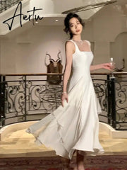 Aiertu French Elegant Ruffles White Midi Dresses Summer New Evening Party Women Clothes Fashion Sundress Birthday Ladies Dresses Aiertu