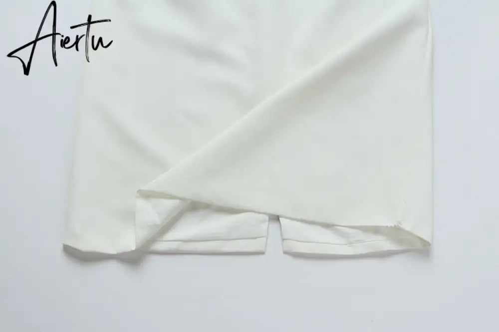 Aiertu French Pearl Beaded Lady Backless Bow Tie Party White Dress  Summer V-neck Sleeveless Bodycon Pencil Dress Aiertu