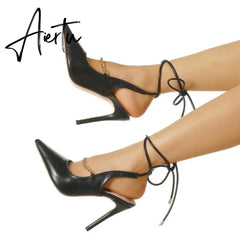 Aiertu  Genuien Leather Vintage Pointed Toe Women Shoes Pumps Spring Summer Party Dancing Slingback Heel Sandals Sadalias Femininas Aiertu