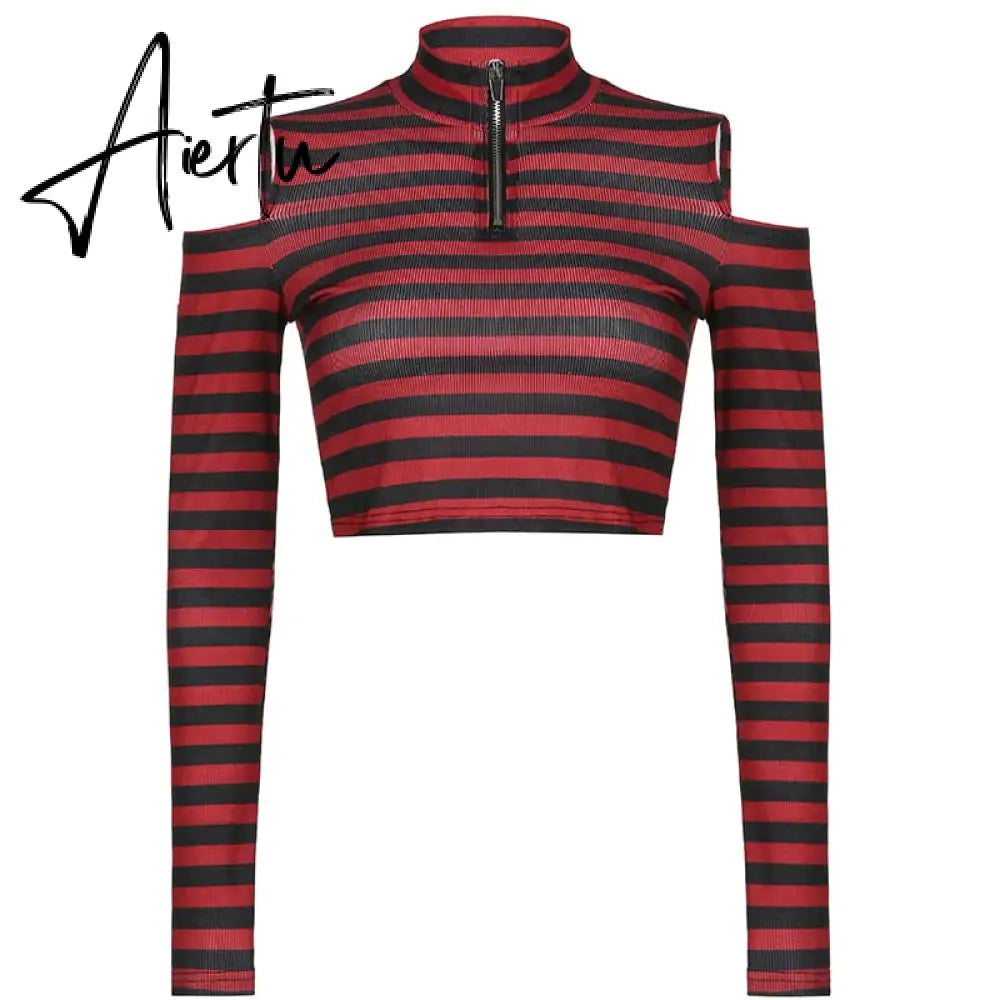 Aiertu Goth Print Tops Stripe Cute Y2K T-Shirts Dark Academia Techwear Button Up V Neck Half Sleeve Sweat Shirts Grunge Tees Aiertu
