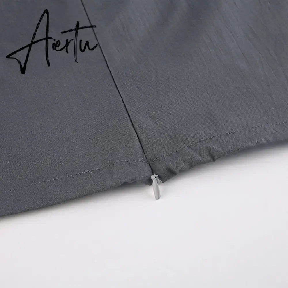 Aiertu Gray Casual Baggy Loose Size Cargo Skirts Womens Big Pockets Streetwear Drawstring Hem Low Waist Hippie Long Skirt Y2K Aiertu