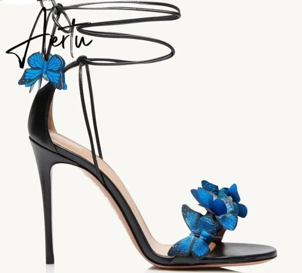 Aiertu Green Yellow Butterfly Sandals Back Lace Up Blue Red Thin High Heel Sandals New Summer Shoes For Women Stilettos Sandals Aiertu