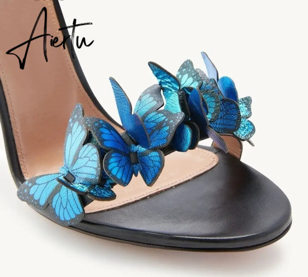 Aiertu Green Yellow Butterfly Sandals Back Lace Up Blue Red Thin High Heel Sandals New Summer Shoes For Women Stilettos Sandals Aiertu