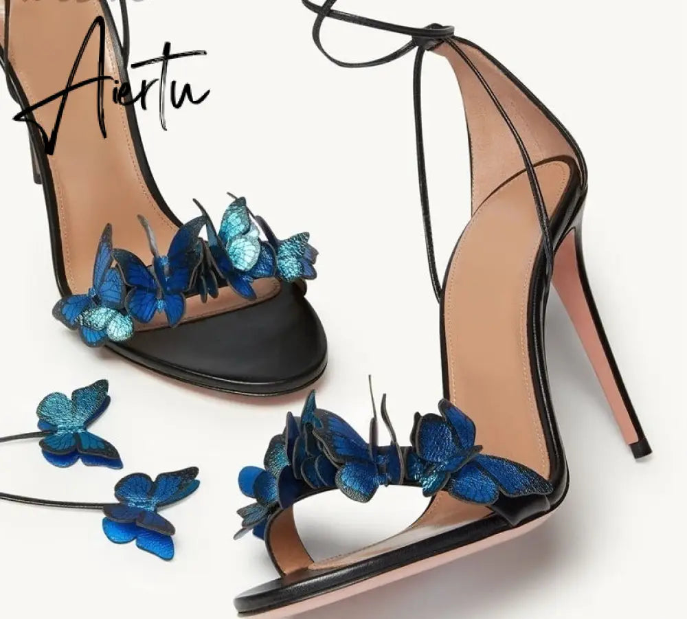 Aiertu Green Yellow Butterfly Sandals Back Lace Up Blue Red Thin High Heel Sandals New Summer Shoes For Women Stilettos Sandals Aiertu