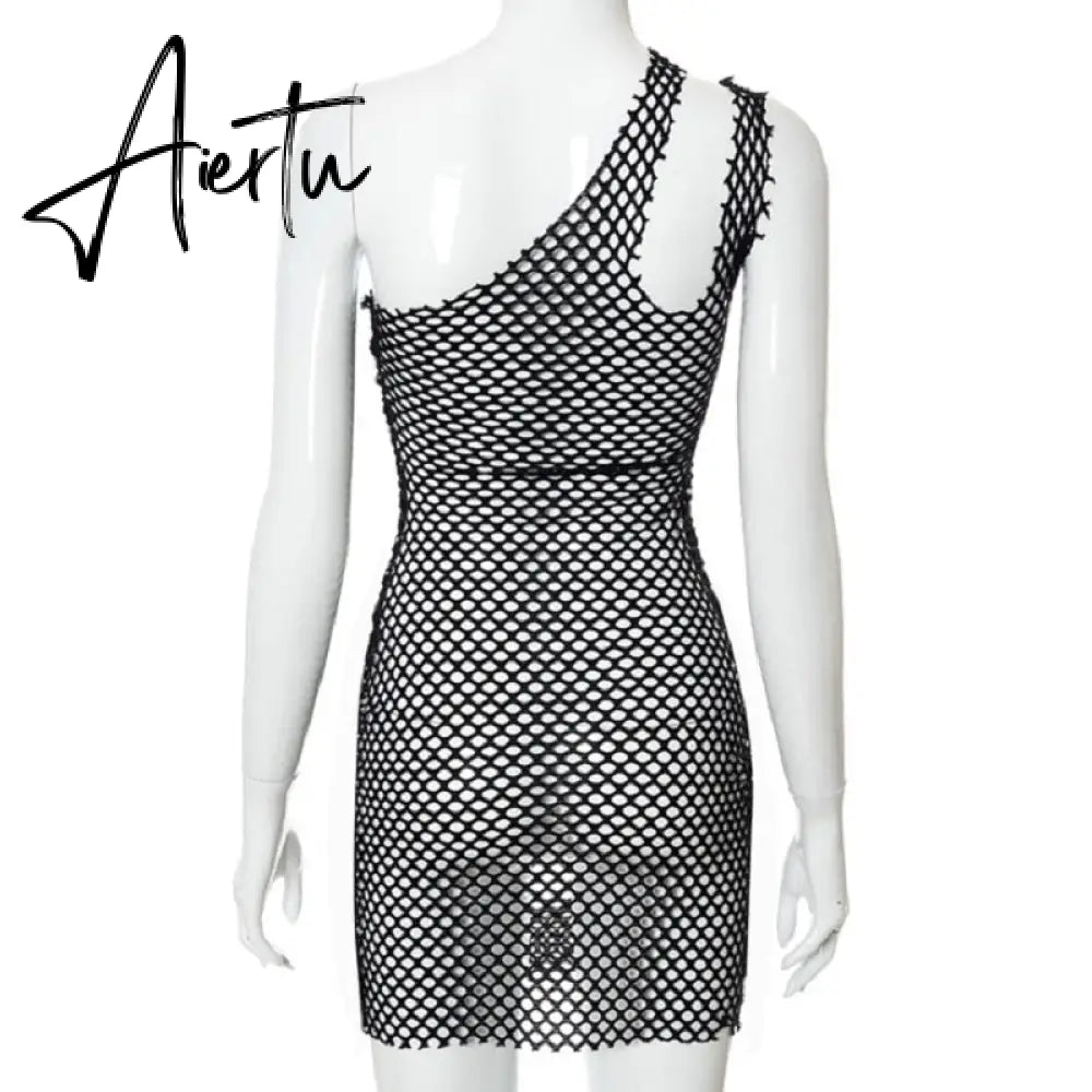 Aiertu Halter Singel Shoulder Cut Out Solid Skinny Sexy Mini Dress  Autumn Women Fashion Party Club Elegant Outfits Y2K Aiertu