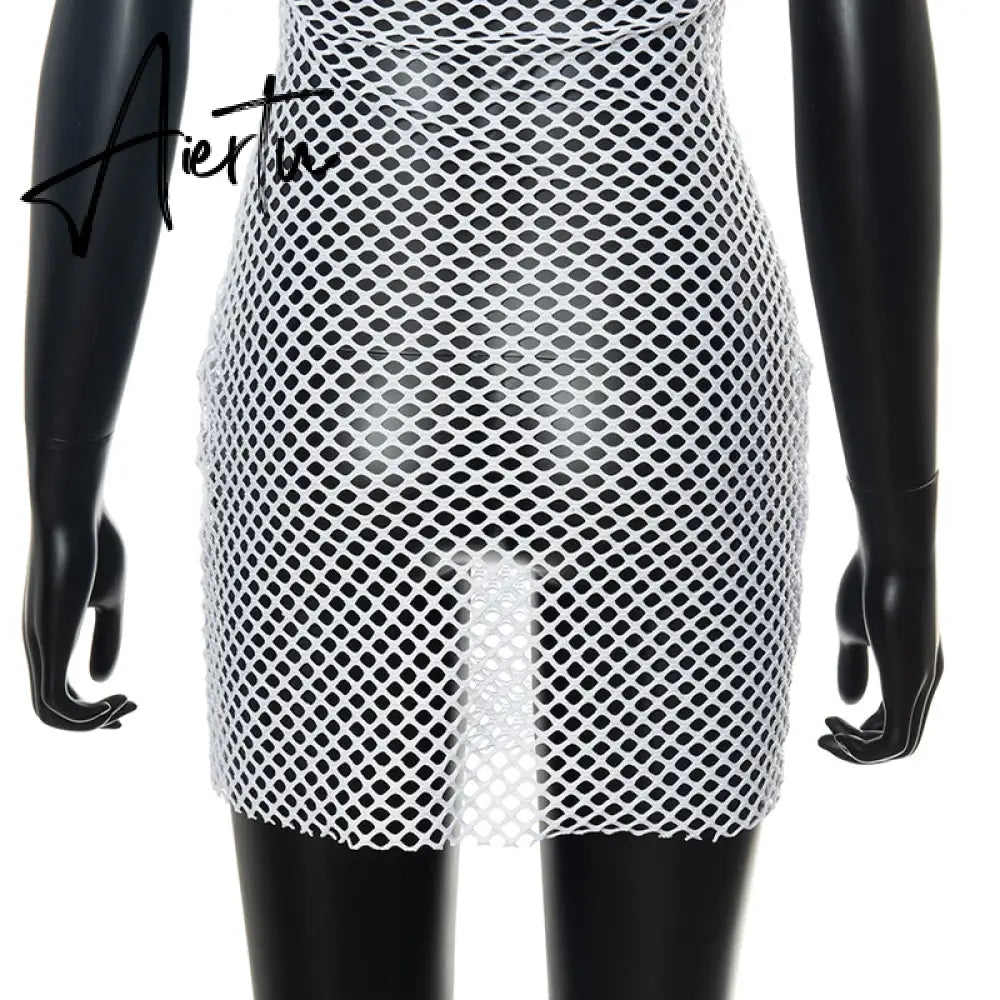 Aiertu Halter Singel Shoulder Cut Out Solid Skinny Sexy Mini Dress  Autumn Women Fashion Party Club Elegant Outfits Y2K Aiertu