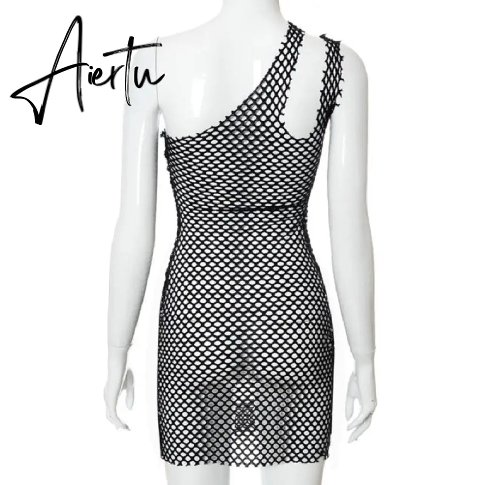 Aiertu Halter Singel Shoulder Cut Out Solid Skinny Sexy Mini Dress  Autumn Women Fashion Party Club Elegant Outfits Y2K Aiertu