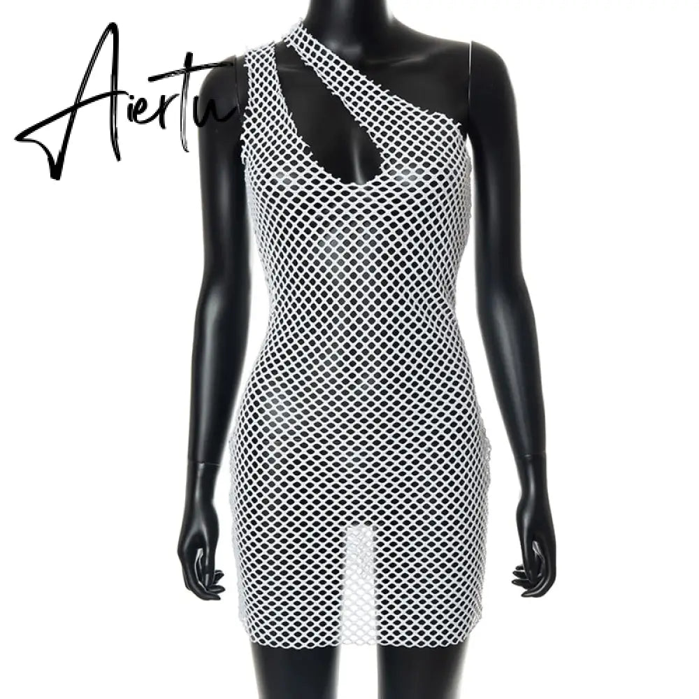 Aiertu Halter Singel Shoulder Cut Out Solid Skinny Sexy Mini Dress  Autumn Women Fashion Party Club Elegant Outfits Y2K Aiertu
