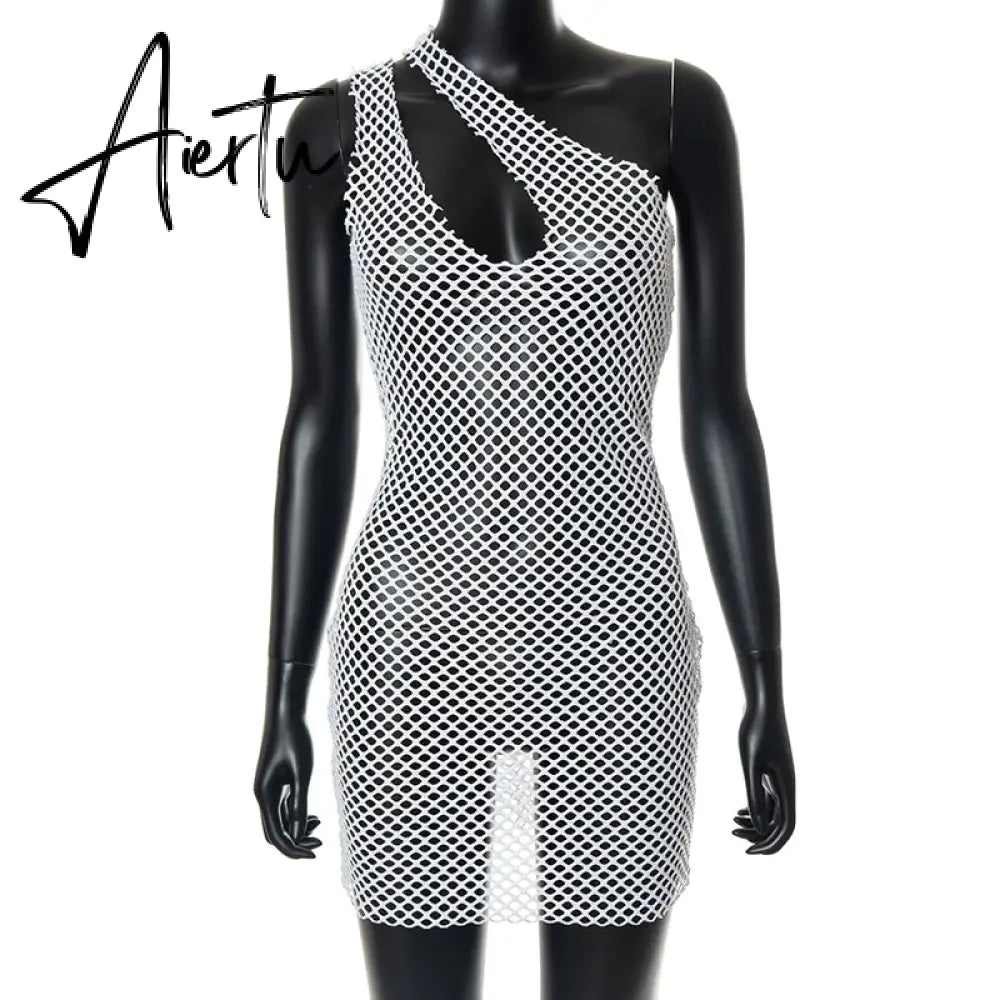 Aiertu Halter Singel Shoulder Cut Out Solid Skinny Sexy Mini Dress  Autumn Women Fashion Party Club Elegant Outfits Y2K Aiertu