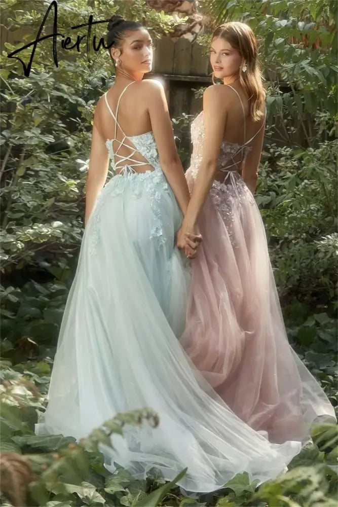 Aiertu Handmade 3D Flower Party Dress Spaghetti Strap A-line Evening Dresses Corset Princess Tulle Prom Dress Aiertu