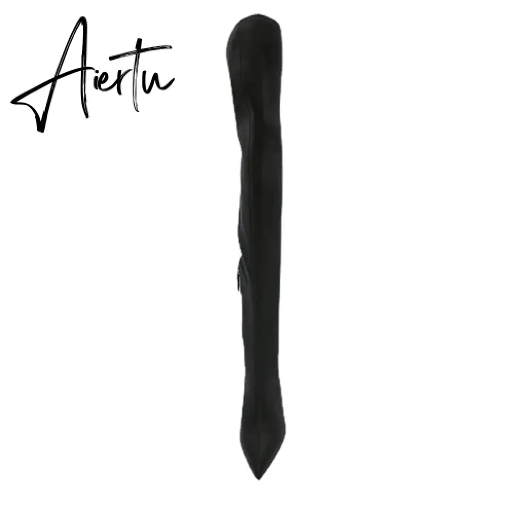 Aiertu High Heel Over Knee Boots For Women Winter New Brand Ladies Black Elastic Satin Pointy Side Zip Slim Heel Stiletto Boots Aiertu