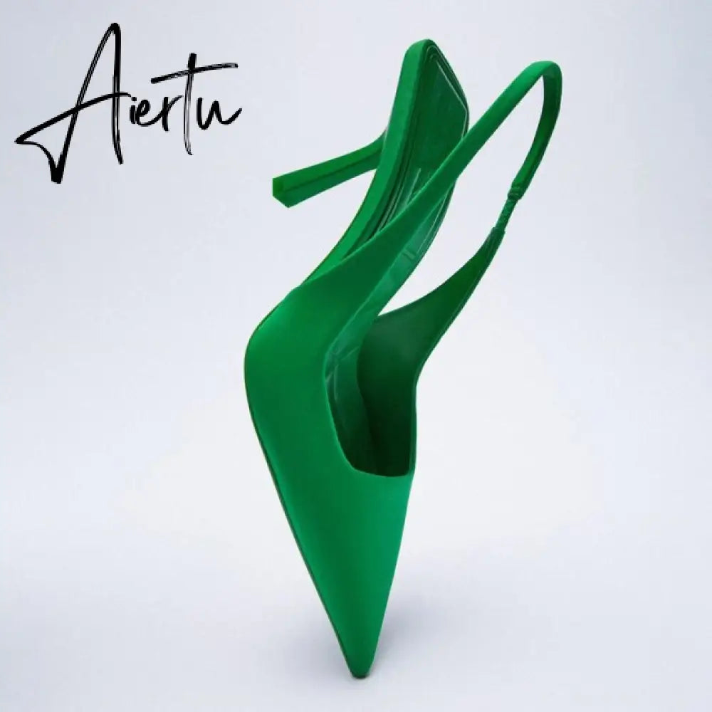 Aiertu High Heels Pointed Toe Lace-Up Shallow Mouth Slip On Women's High-Heeled Shoes Sexy Pump Sandals Ladies Spikes Gold Slip-On Beig Aiertu