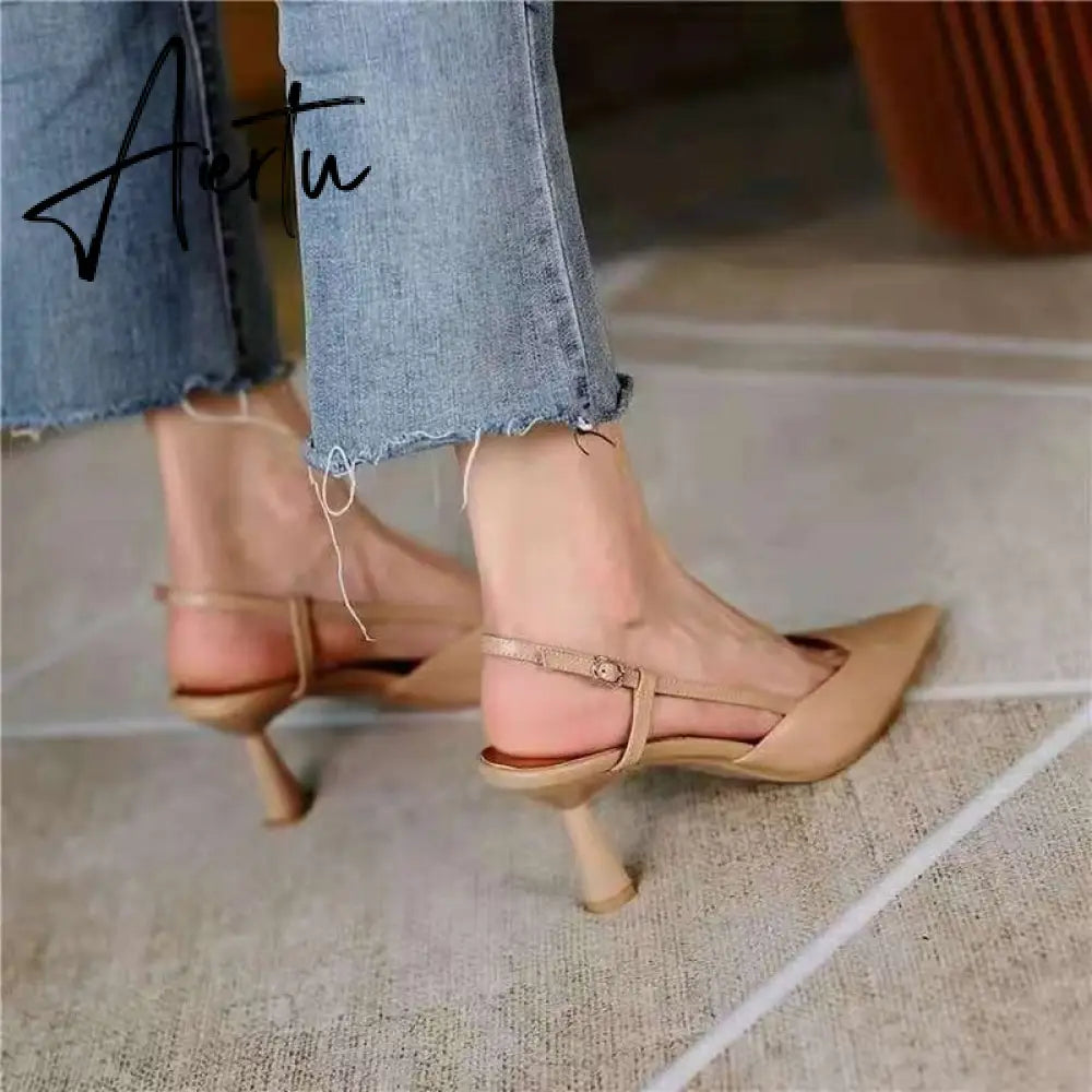 Aiertu  High Thin Heels Sandals for Woman Basic Model Genuine Leather Casual 34-40 Size Sandals Women Pointed Toe Womans Shoes Aiertu