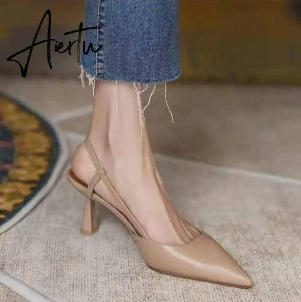 Aiertu  High Thin Heels Sandals for Woman Basic Model Genuine Leather Casual 34-40 Size Sandals Women Pointed Toe Womans Shoes Aiertu