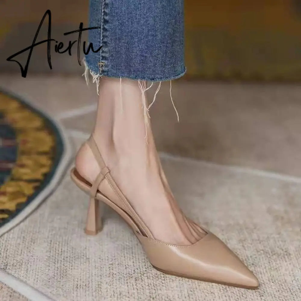 Aiertu  High Thin Heels Sandals for Woman Basic Model Genuine Leather Casual 34-40 Size Sandals Women Pointed Toe Womans Shoes Aiertu