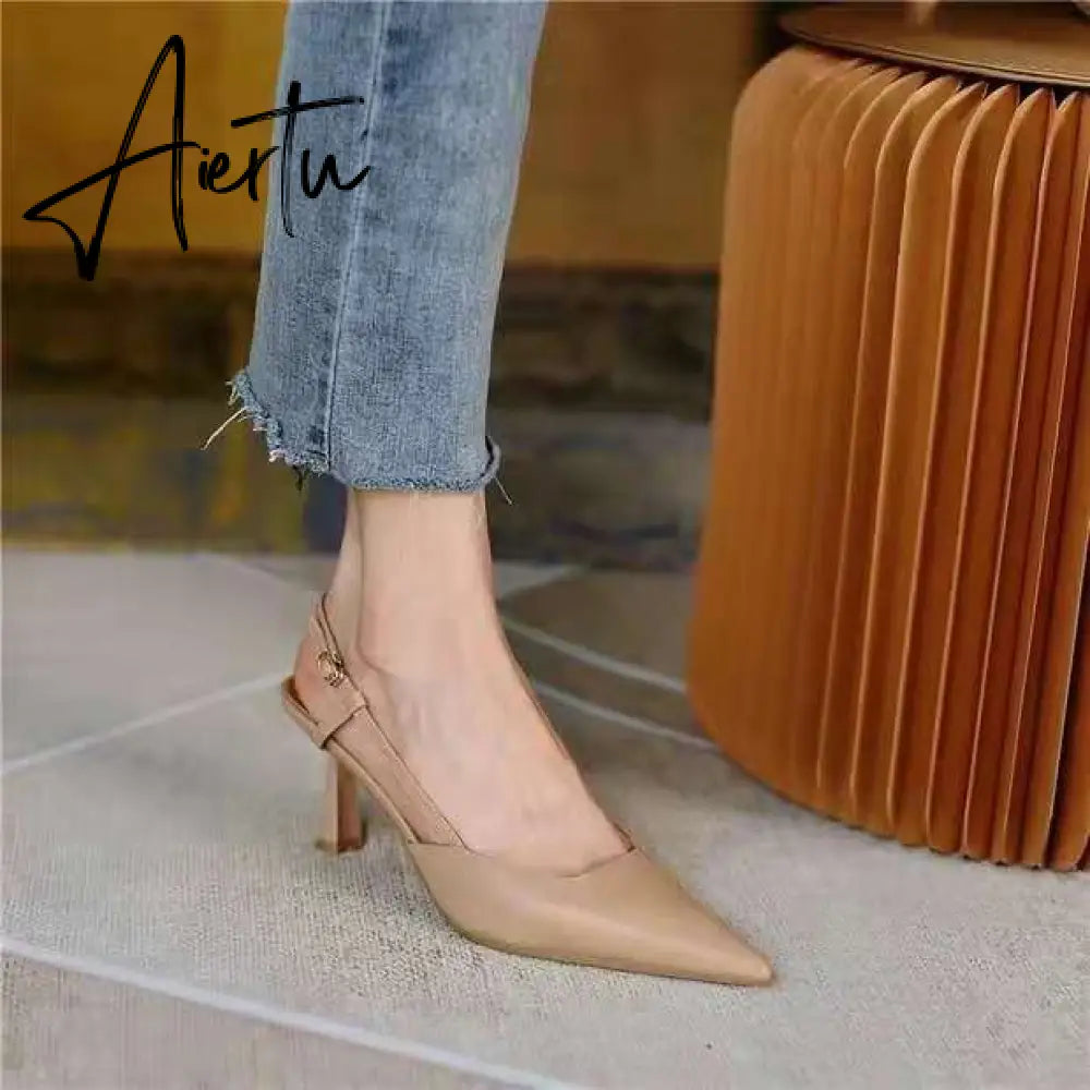 Aiertu  High Thin Heels Sandals for Woman Basic Model Genuine Leather Casual 34-40 Size Sandals Women Pointed Toe Womans Shoes Aiertu