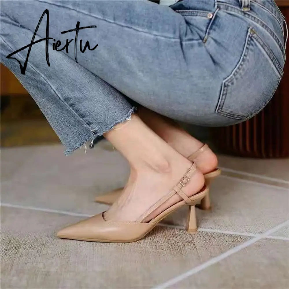 Aiertu  High Thin Heels Sandals for Woman Basic Model Genuine Leather Casual 34-40 Size Sandals Women Pointed Toe Womans Shoes Aiertu