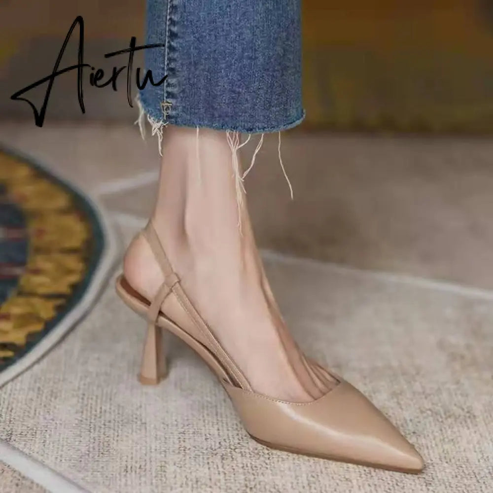 Aiertu  High Thin Heels Sandals for Woman Basic Model Genuine Leather Casual 34-40 Size Sandals Women Pointed Toe Womans Shoes Aiertu