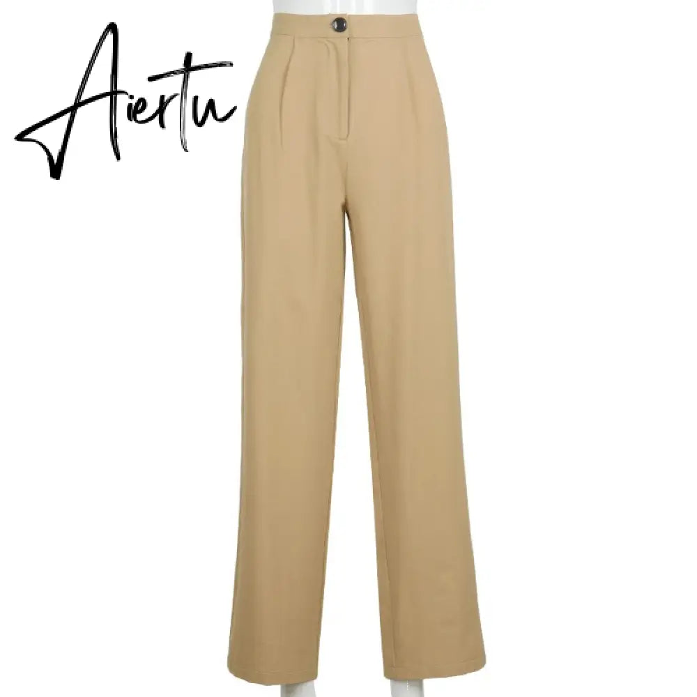 Aiertu  High Waist Solid Zip Up Botton Wide Leg Pants Autumn Winter Women Fashion Streetwear Casual Trousers Aiertu