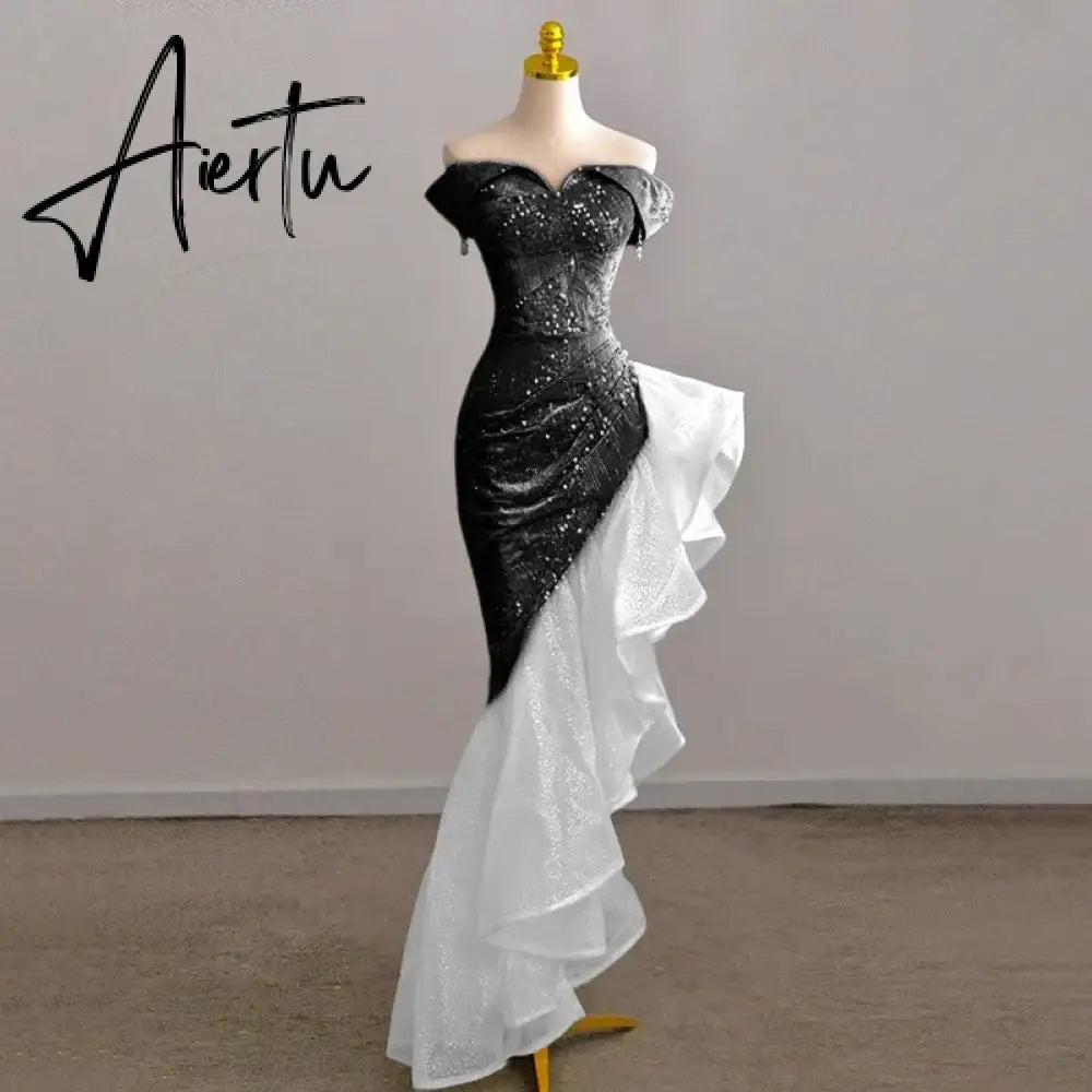 Aiertu Host Evening Dress Luxury Dress Party Sexy Skirt Bare Chest And Sleeveless Dress Party Bridal Toast Dress Pink Glitter Skirt Aiertu