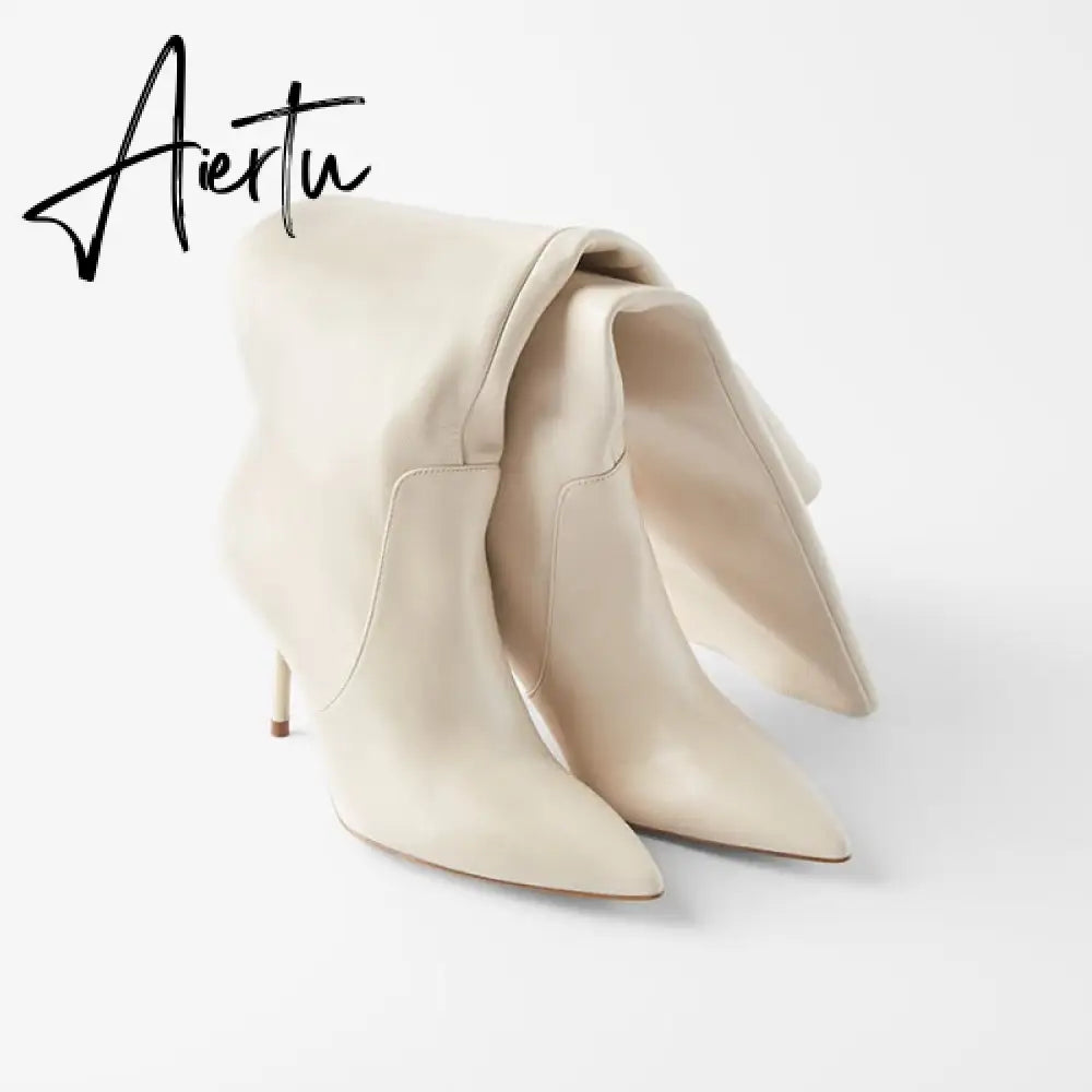 Aiertu Ins Women Real Leather Knee High Boots For Women Winter Shoes Sexy Party Thin Heel Boots Ladies Footwear Size 34-43 Aiertu