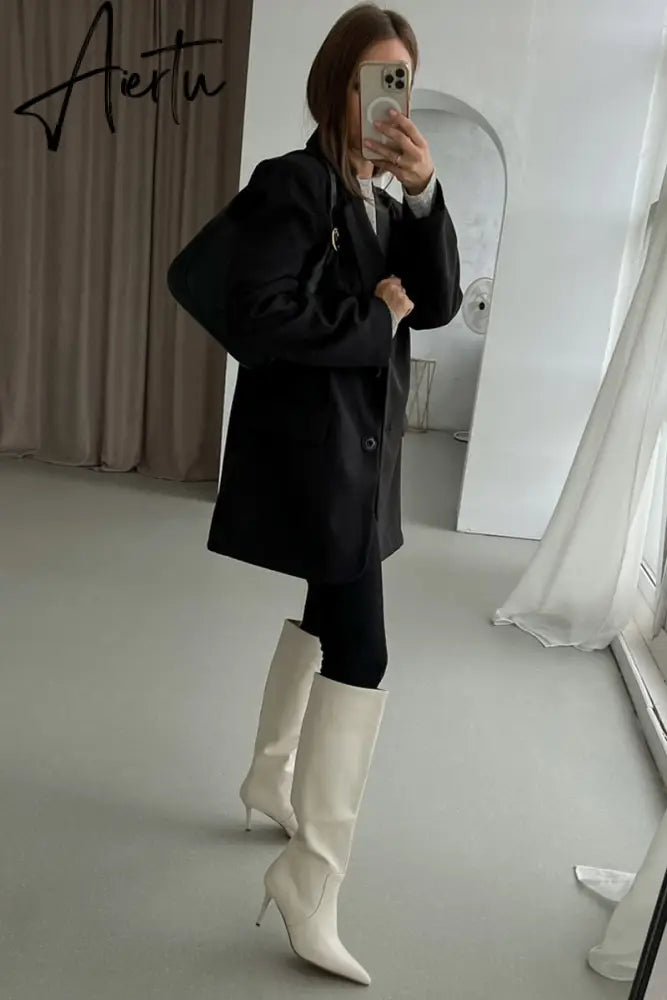 Aiertu Ins Women Real Leather Knee High Boots For Women Winter Shoes Sexy Party Thin Heel Boots Ladies Footwear Size 34-43 Aiertu