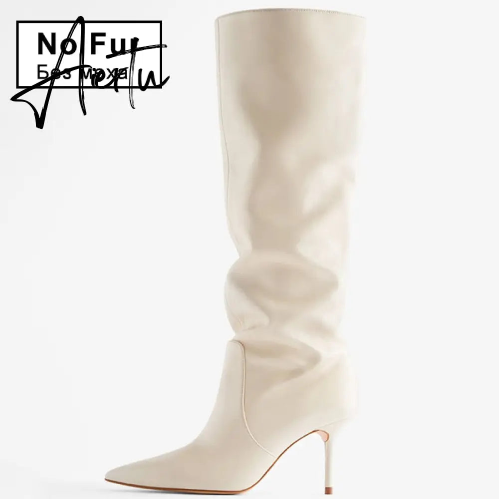 Aiertu Ins Women Real Leather Knee High Boots For Women Winter Shoes Sexy Party Thin Heel Boots Ladies Footwear Size 34-43 Aiertu