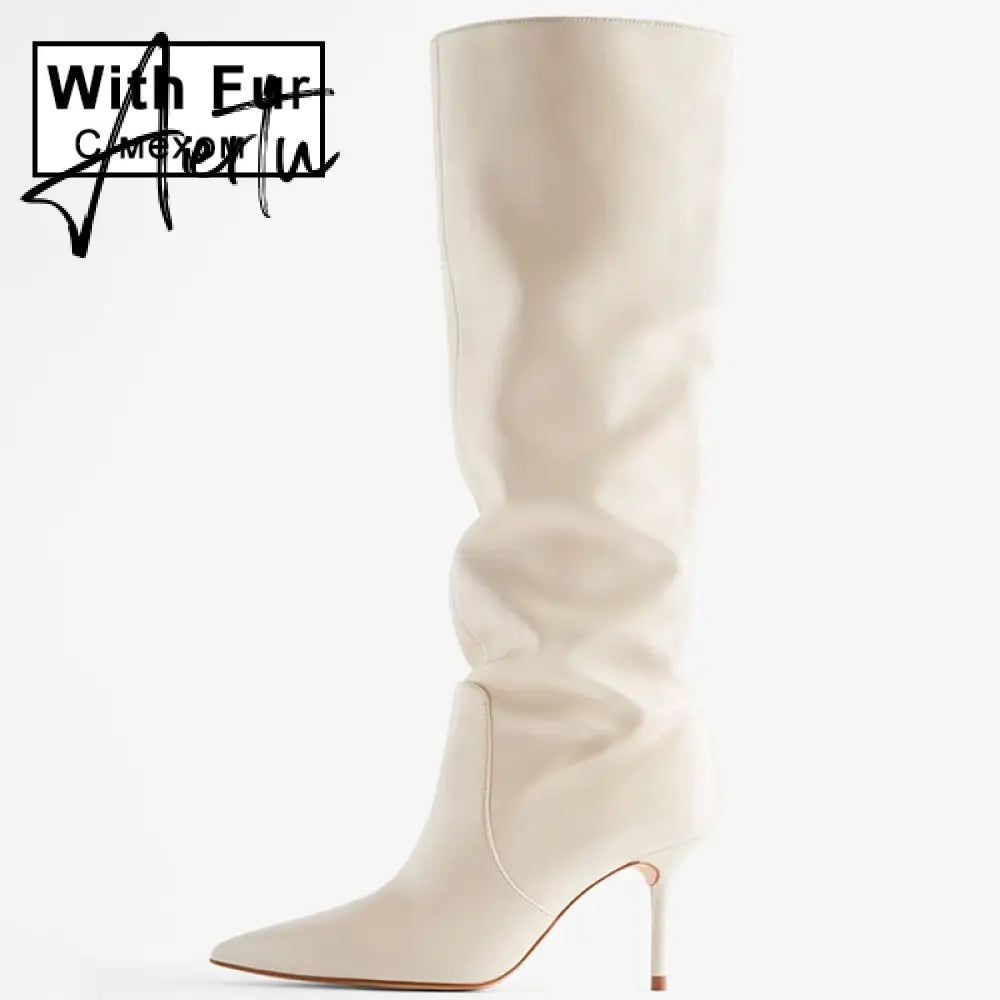 Aiertu Ins Women Real Leather Knee High Boots For Women Winter Shoes Sexy Party Thin Heel Boots Ladies Footwear Size 34-43 Aiertu