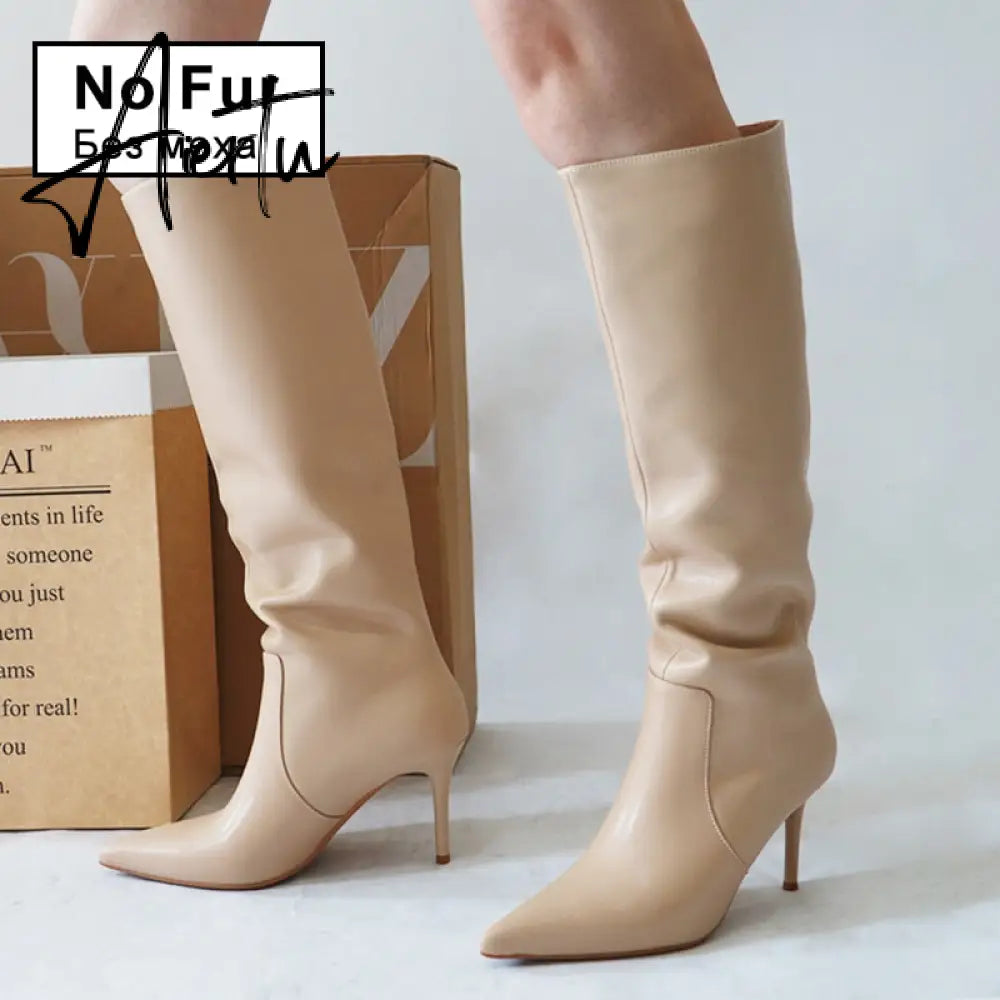 Aiertu Ins Women Real Leather Knee High Boots For Women Winter Shoes Sexy Party Thin Heel Boots Ladies Footwear Size 34-43 Aiertu