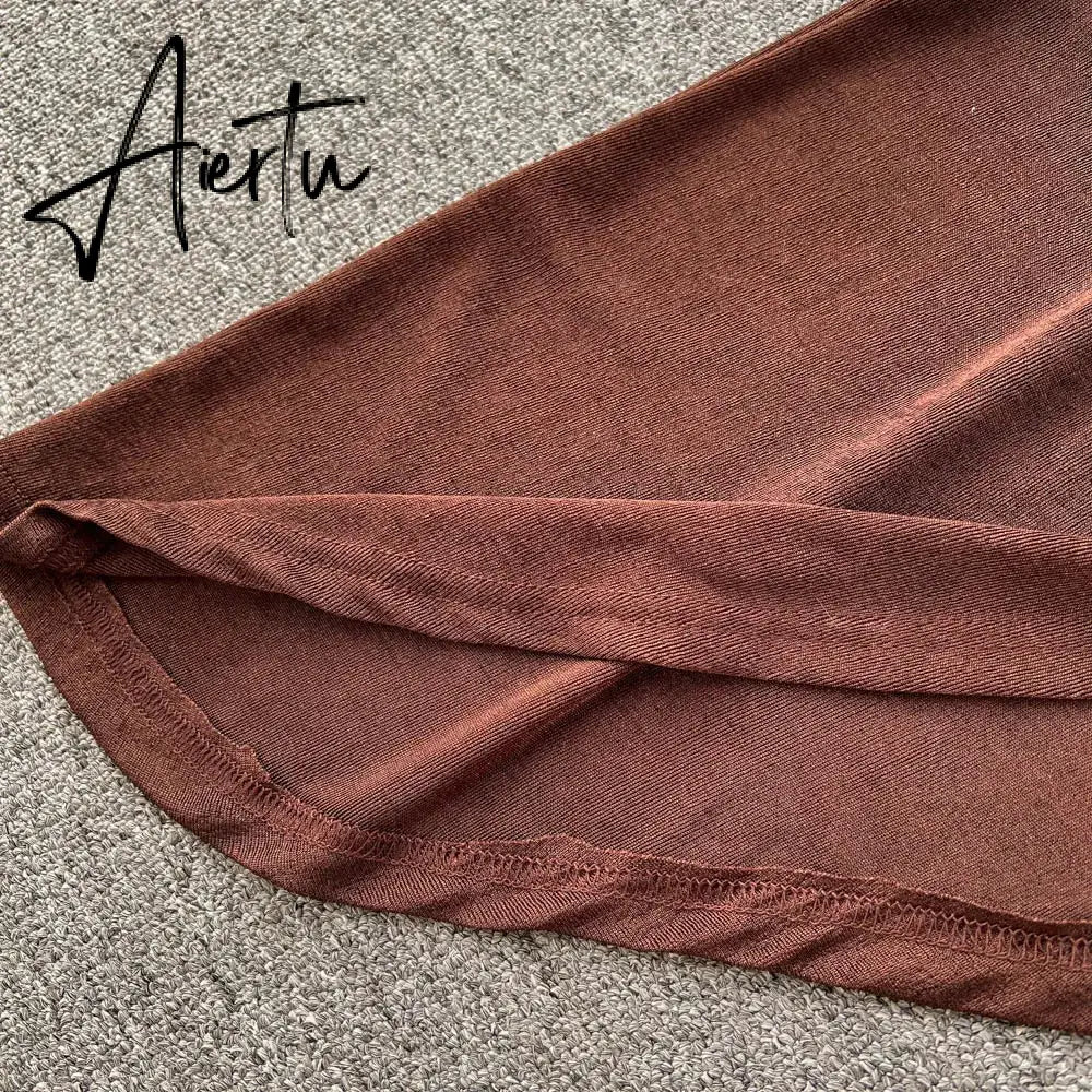 Aiertu Irregular Women Summer Sets Party Slim Solid Elastic Waist Split Sets Elegant Ladies Romantic Sexy Two Piece Sets Aiertu