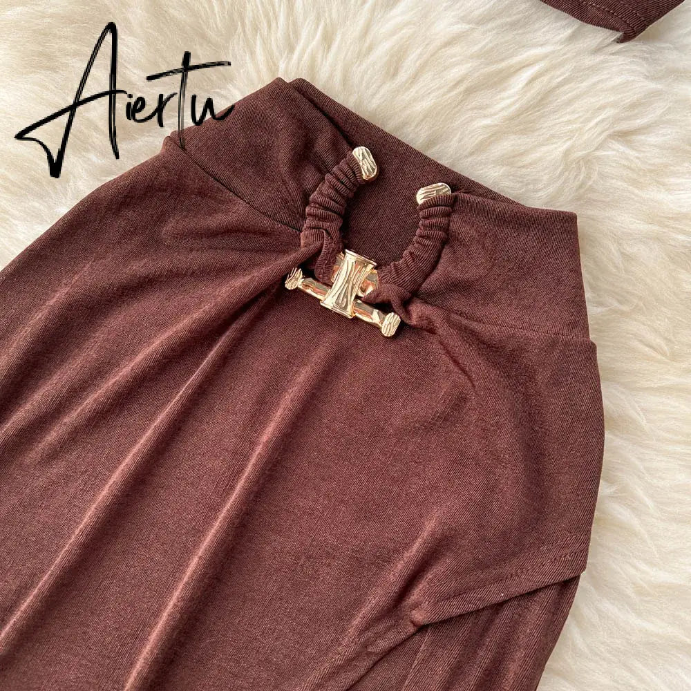 Aiertu Irregular Women Summer Sets Party Slim Solid Elastic Waist Split Sets Elegant Ladies Romantic Sexy Two Piece Sets Aiertu
