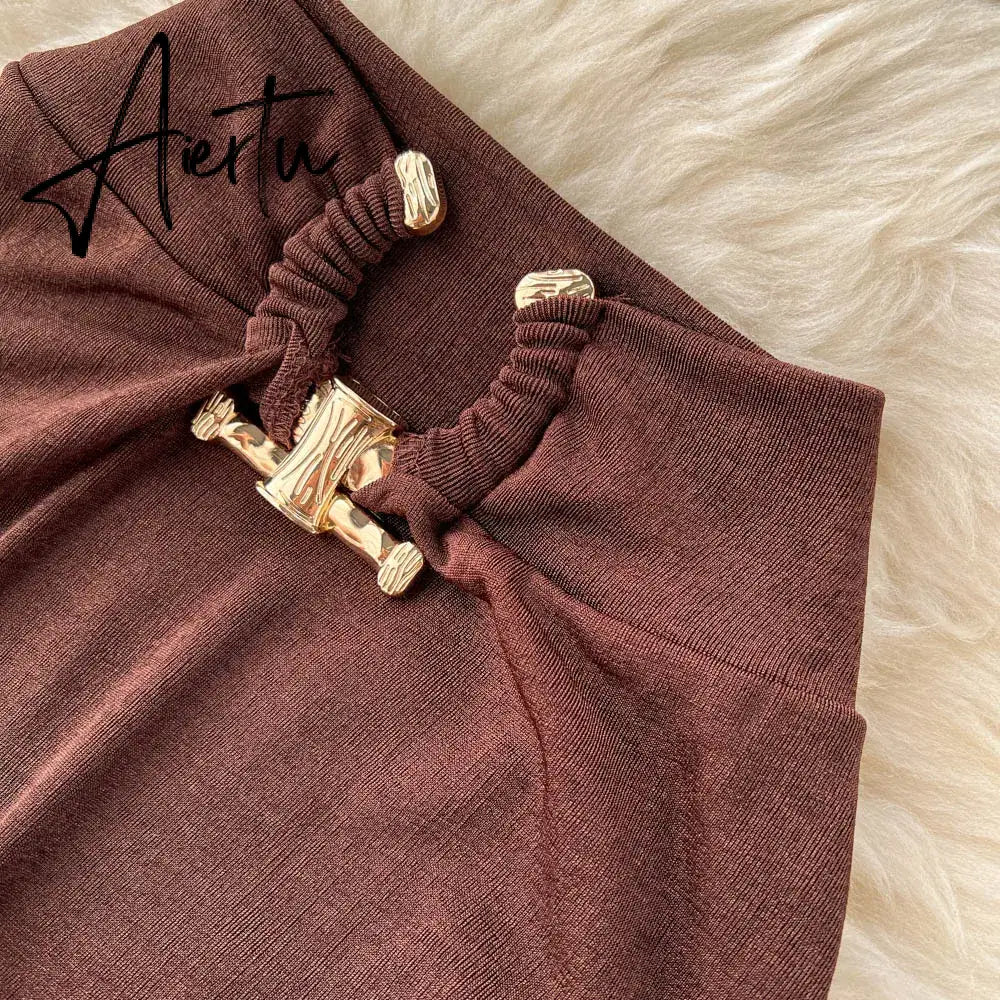 Aiertu Irregular Women Summer Sets Party Slim Solid Elastic Waist Split Sets Elegant Ladies Romantic Sexy Two Piece Sets Aiertu