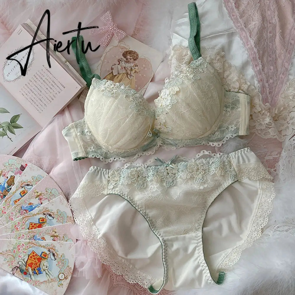 Aiertu Japanese Cute Sweet Push Up Bras For Women Plus Size Underwear Lingerie Intimates Embroidery Floral Flower Comfort Bra Bralette Aiertu