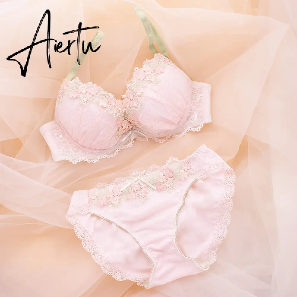 Aiertu Japanese Cute Sweet Push Up Bras For Women Plus Size Underwear Lingerie Intimates Embroidery Floral Flower Comfort Bra Bralette Aiertu