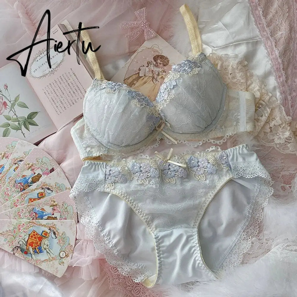 Aiertu Japanese Cute Sweet Push Up Bras For Women Plus Size Underwear Lingerie Intimates Embroidery Floral Flower Comfort Bra Bralette Aiertu
