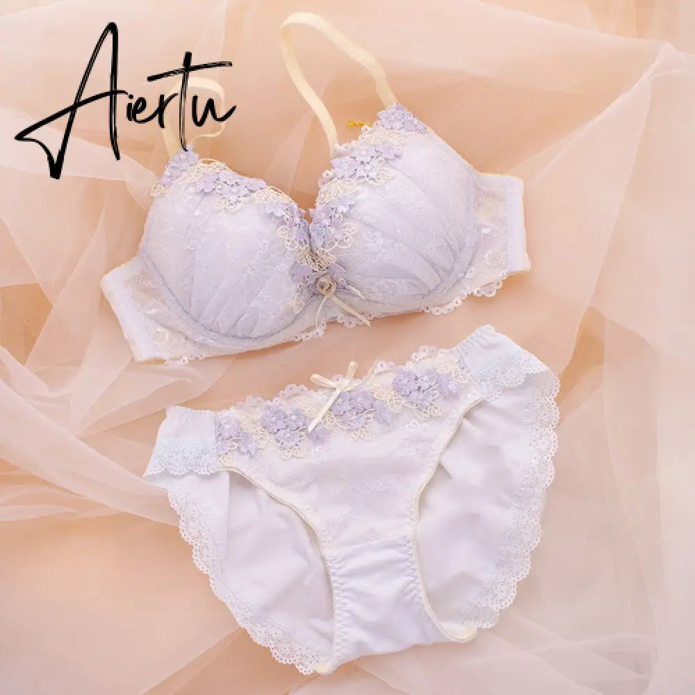 Aiertu Japanese Cute Sweet Push Up Bras For Women Plus Size Underwear Lingerie Intimates Embroidery Floral Flower Comfort Bra Bralette Aiertu
