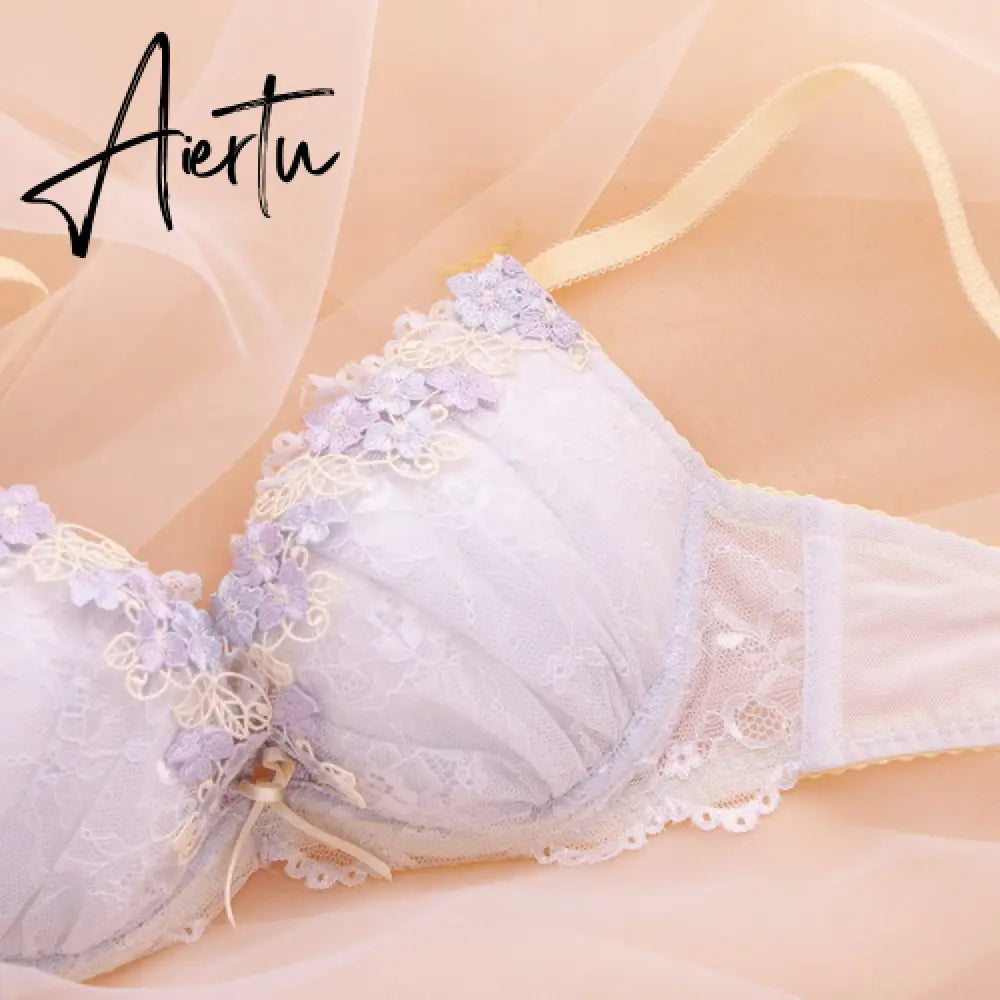 Aiertu Japanese Cute Sweet Push Up Bras For Women Plus Size Underwear Lingerie Intimates Embroidery Floral Flower Comfort Bra Bralette Aiertu