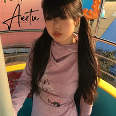Aiertu Karrram Japanese Y2k Hooded T-shirt Vintage Tattoo Print Long Sleeve Tshirt Grunge Aesthetics Hooded Tops American Retro 2000s Aiertu